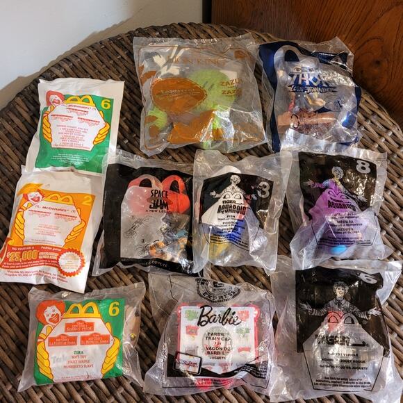 McDonalds Happy Meal Toy Lot 1990s Y2K Sealed Bags Plush Barbie Thor Space Jam - Picture 1 of 10